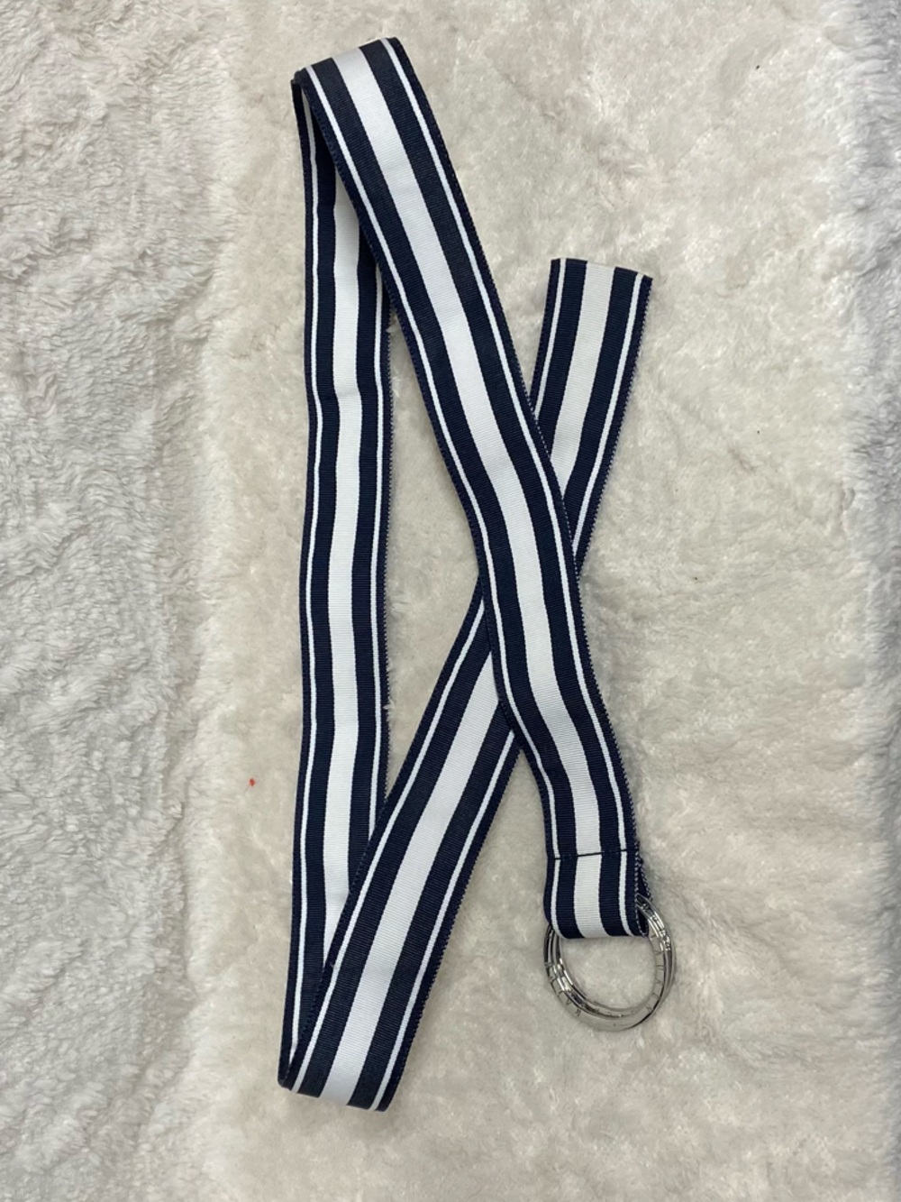 Lauren Ralph Lauren Navy and White Striped Fabric Belt